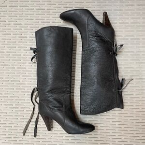 Portia Artigiana vintage Women 7M Brown Leather Back Tie Cone Heel Italian